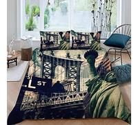 LUORU Double Duvet Cover New York 200x200 cm 3D Print Modern City View Bedding Set with Zipper Closure Ultra Soft Microfiber Kids Boys Girls Teens Comforter Quilt Cover with 2 Pillowcase 50x75