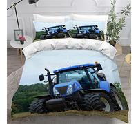 LUORU Double Duvet Cover Set - Modern Farm Tractor & Combine Harvester Pattern, 3 Piece Bedding Set with 2 Pillow Cases