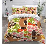 LUORU Double Duvet Cover Sloth 200x200 cm 3D Printed Palm Leaves Flowers Bedding Set with Zipper Closure Ultra Soft Microfiber Kids Boys Girls Teens Comforter Quilt Cover with 2 Pillowcase 50x75