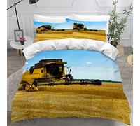 LUORU Farmland Tractor Duvet Cover Combine Harvester Children Boys Microfiber Bedding Set Single Farm Tractor Wheat Field Harvester Quilt Cover Truck Car Bedding Set + Pillow Cases 2 Pack