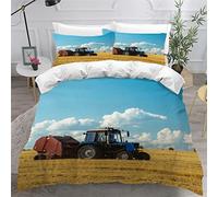 LUORU Farmland Tractor Duvet Cover Combine Harvester Girls Boys Microfiber Bedding Set Double Farm Tractor Wheat Field Harvester Quilt Cover Truck Car Bedding Set + Pillow Cases 2 Pack