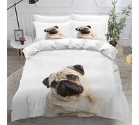 LUORU Kids Single Duvet Cover Set Single Bedding Kids Teenage Single Bed Duvet Cover Set Boys Girls Pug dog pug dog white Bedding Anti-Allergic Duvet Cover with Zipper Closure