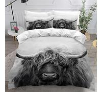 LUORU King Duvet Cover Highland Cattle 220x230 cm 3D Printed Cows Bedding Set with Zipper Closure Ultra Soft Microfiber Kids Boys Girls Teens Comforter Quilt Cover with 2 Pillowcase 50x75