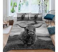 LUORU King Duvet Cover Highland Cows 220x230 cm 3D Farm Animals Cattle Bedding Set with Zipper Closure Ultra Soft Microfiber Kids Boys Girls Teens Comforter Quilt Cover with 2 Pillowcase 50x75