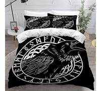 LUORU King Duvet Cover Viking 220x230 cm 3D Printed Raven Rune Bedding Set with Zipper Closure Ultra Soft Microfiber Kids Boys Girls Teens Comforter Quilt Cover with 2 Pillowcase 50x75