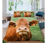 LUORU Single Duvet Cover Cows 135x200 cm 3D Printed Farm Animals Cattle Bedding Set with Zipper Closure Ultra Soft Microfiber Kids Boys Girls Teens Comforter Quilt Cover with 2 Pillowcase 50x75
