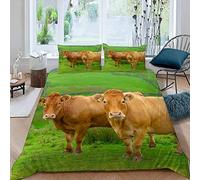 LUORU Single Duvet Cover Cows 135x200 cm 3D Printed Farm Animals Cattle Bedding Set with Zipper Closure Ultra Soft Microfiber Kids Boys Girls Teens Comforter Quilt Cover with 2 Pillowcase 50x75