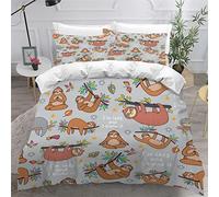 LUORU Single Duvet Cover Cute Sloth 135x200 cm 3D Printed Animal Bedding Set with Zipper Closure Ultra Soft Microfiber Kids Boys Girls Teens Comforter Quilt Cover with 2 Pillowcase 50x75