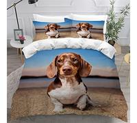 LUORU Single Duvet Cover Dachshund 135x200 cm 3D Printed Beach Bedding Set with Zipper Closure Ultra Soft Microfiber Kids Boys Girls Teens Comforter Quilt Cover with 2 Pillowcase 50x75