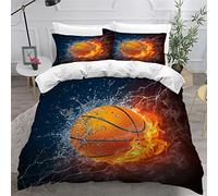 LUORU Single Duvet Cover Fire Basketball 135x200 cm 3D Printed Cool Bedding Set with Zipper Closure Ultra Soft Microfiber Kids Boys Girls Teens Comforter Quilt Cover with 2 Pillowcase 50x75