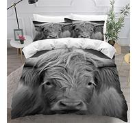 LUORU Single Duvet Cover Highland Cattle 135x200 cm 3D Printed Animal Cow Bedding Set with Zipper Closure Ultra Soft Microfiber Kids Boys Girls Teens Comforter Quilt Cover with 2 Pillowcase 50x75