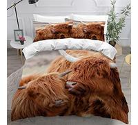 LUORU Single Duvet Cover Highland Cattle 135x200 cm 3D Printed Animal Cow Bedding Set with Zipper Closure Ultra Soft Microfiber Kids Boys Girls Teens Comforter Quilt Cover with 2 Pillowcase 50x75