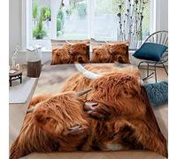 LUORU Single Duvet Cover Highland Cows 135x200 cm 3D Farm Animals Cattle Bedding Set with Zipper Closure Ultra Soft Microfiber Kids Boys Girls Teens Comforter Quilt Cover with 2 Pillowcase 50x75