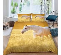 LUORU Single Duvet Cover Horse 135x200 cm 3D Print Sunset Horse Bedding Set with Zipper Closure Ultra Soft Microfiber Kids Boys Girls Teens Comforter Quilt Cover with 2 Pillowcase 50x75