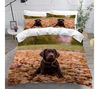 LUORU Single Duvet Cover Labrador Retriever 135x200 cm 3D Autumn Leaves Bedding Set with Zipper Closure Ultra Soft Microfiber Kids Boys Girls Teens Comforter Quilt Cover with 2 Pillowcase 50x75