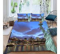LUORU Single Duvet Cover New York 135x200 cm 3D Print Modern City View Bedding Set with Zipper Closure Ultra Soft Microfiber Kids Boys Girls Teens Comforter Quilt Cover with 2 Pillowcase 50x75