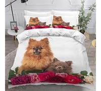 LUORU Single Duvet Cover Pomeranian 135x200 cm 3D Printed Chihuahua Bedding Set with Zipper Closure Ultra Soft Microfiber Kids Boys Girls Teens Comforter Quilt Cover with 2 Pillowcase 50x75