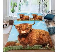 LUORU Super King Duvet Cover Highland Cows 220x260 cm 3D Farm Animals Cattle Bedding Set with Zipper Closure Ultra Soft Microfiber Kids Boys Girls Teens Comforter Cover with 2 Pillowcase 50x75