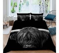 LUORU Super King Size Bedding Highland Cow Black Cow Duvet Cover Sets Super King Size Quilt Cover 3 Pieces with Pillow Case Personalised Comfortable Quality Duvet Cover Protector
