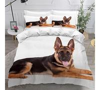 LUORU Super King Size Duvet Cover Sets German Shepherd white Bedding Sets Super King Size Quilt Cover 3 Pieces with Pillow Case Personalised Comfortable Duvet Cover Dog