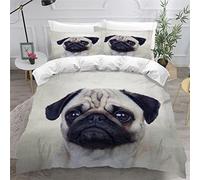 LUORU Super King Size Duvet Cover Sets Pug white-haired dog Bedding Sets Super King Size Quilt Cover 3 Pieces with Pillow Case Personalised Comfortable Duvet Cover Dog