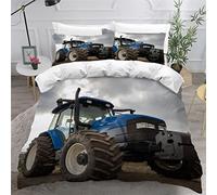 LUORU Teenage Boy Double Duvet Set - Farmland Tractor Bedding - Construction Cars Pattern - Fluffy Comforter & Quilt Cover - Combine Harvester Theme