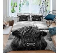 LUORU Teens and Adults Double Duvet Cover Set - Highland Cow Black Fluffy Bedding for Small Double 200x200 - White and Black