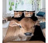 LUORU Teens and Adults Double Duvet Cover Set - Jersey Calves Ranch Cows Fluffy Bedding - White Black for Small Double 200x200