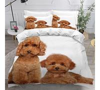 LUORU Teens Double Duvet Covers Set 3D Printed Children's & Adults Bedding Duvet Set Toy Poodle Brown Dog Hypoallergenic Fluffy Bedding Set 200x200 cm