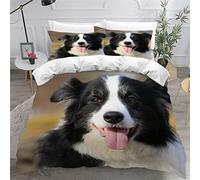 LUORU Teens Double Duvet Covers Set 3D Printed Childrens and Adults Bedding Duvet Set Border Collie Animal Dog Hypoallergenic Fluffy Bedding for Small Double 200x200 cm