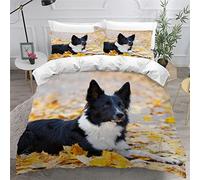 LUORU Teens Double Duvet Covers Set 3D Printed Childrens and Adults Double Bedding Duvet Set Border collie black and white dog Hypoallergenic Fluffy Bedding Set for Small Double 200x200 cm