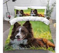 LUORU Teens Double Duvet Covers Set 3D Printed Childrens and Adults Double Bedding Duvet Set Border Collie green Hypoallergenic Fluffy Bedding Set for Small Double 200x200 cm