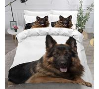 LUORU Teens Double Duvet Covers Set 3D Printed Childrens and Adults Double Bedding Duvet Set German Shepherd white Hypoallergenic Fluffy Bedding Set for Small Double 200x200 cm