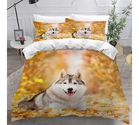 LUORU Teens Double Duvet Covers Set 3D Printed Childrens and Adults Double Bedding Duvet Set Siberian Husky Grey Dog Hypoallergenic Fluffy Bedding Set for Small Double 200x200 cm