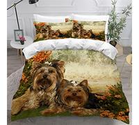 LUORU Teens Double Duvet Covers Set 3D Printed Childrens and Adults Double Bedding Duvet Set Yorkshire terrier animal dog Hypoallergenic Fluffy Bedding Set for Small Double 200x200 cm