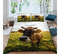 LUORU Teens Double Duvet Covers Set Childrens and Adults Double Bedding Duvet Set Cows Ranch Summer Cattle Fluffy Duvet Cover Double White Black Bedding Set for Small Double 200x200