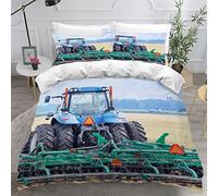 LUORU Tractor Bedding Set Wheat Field Harvester,Farm Machine Kids Duvet Cover and Fluffy Pillow Cases 2 Pack,Single Bed Duvet Cover Set Single Boys Girls Retro Car Bedding
