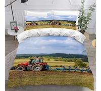 LUORU Tractor Bedding Set Wheat Field Harvester,Farm Machine Teenage Boy Duvet Cover and Fluffy Pillow Cases 2 Pack, Teenager's Room Duvet Cover Set Double Retro Car Bedding