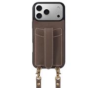 LUOTANL Crossbody Case for iPhone 17 Pro Max/17 Pro/Air/17, Genuine Leather Card Slot Cover Shockproof Wrist Strap Litchi Texture Shell,Brown,Air