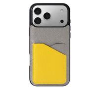 LUOTANL Genuine Leather Case for iPhone 17 Pro Max/17 Pro/Air/17, Litchi Texture Card Slot Cover Classic Color-Block Slim Anti-drop Shell,Yellow,17