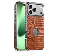 LUOTANL Genuine Leather Case for iPhone 17 Pro Max/17 Pro/Air/17, Luxury Plating Crocodile Texture Slim Cover Support Wireless Charging Shell,Brass,17 Pro Max