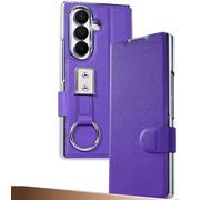 LUOTANL Leather Case for Samsung Galaxy Z Fold 7, Screen Protector All -Inclusive Flip Wallet Cover Mini Stand Ring Anti-Fall Shell,Purple,Fold7