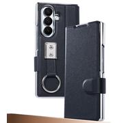 LUOTANL Leather Case for Samsung Galaxy Z Fold 7, Screen Protector All -Inclusive Flip Wallet Cover Mini Stand Ring Anti-Fall Shell,Black,Fold7