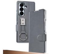 LUOTANL Leather Case for Samsung Galaxy Z Fold 7, Screen Protector All -Inclusive Flip Wallet Cover Mini Stand Ring Anti-Fall Shell,Grey,Fold7