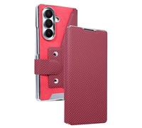 LUOTANL Leather Case for Samsung Galaxy Z Fold 7, Screen Protector Flip Card Slots Stand Cover Carbon Fiber Texture Business Shell,Red,Fold7