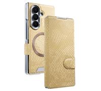 LUOTANL Magnetic Case for Samsung Galaxy Z Fold 7, Leather Flip Folio Screen Protector Cover All -Inclusive Business Shockproof Wallet Shell,Gold,Fold7