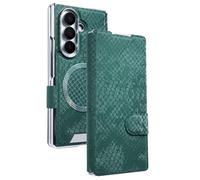 LUOTANL Magnetic Case for Samsung Galaxy Z Fold 7, Leather Flip Folio Screen Protector Cover All -Inclusive Business Shockproof Wallet Shell,Green,Fold7