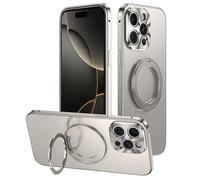 LUOTANL Metal Case for iPhone 16 Pro Max/16 Pro/16 Plus/16, Aviation Aluminum Heat Dissipation Magnetic Phone Case Lens Protection Ring Holder Cover,Silver,16 Pro Max