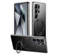 LUOTANL Metal Case for Samsung Galaxy S25 Ultra, Magnetic Ring Holder Phone Cover Heat Dissipation Anti-Scratch Lens Protection Slim Shell,Black,S25 Ultra