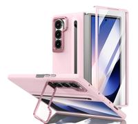 LUOTANL Screen Protector Case for Samsung Galaxy Z Fold 7, Metal Lens Holder Flap Stylish PC Cover with Pen Holder Slim Anti-Fall Case,Pink,Fold 7
